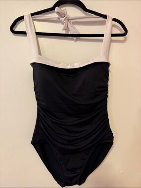 Lauren Ralph Lauren Black & White One Piece Swimsuit Ruched Halter Swimwear